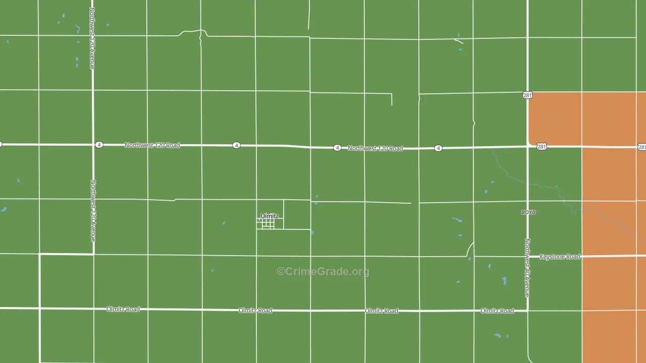 Olmitz, KS Map of Vehicle Theft Rates
