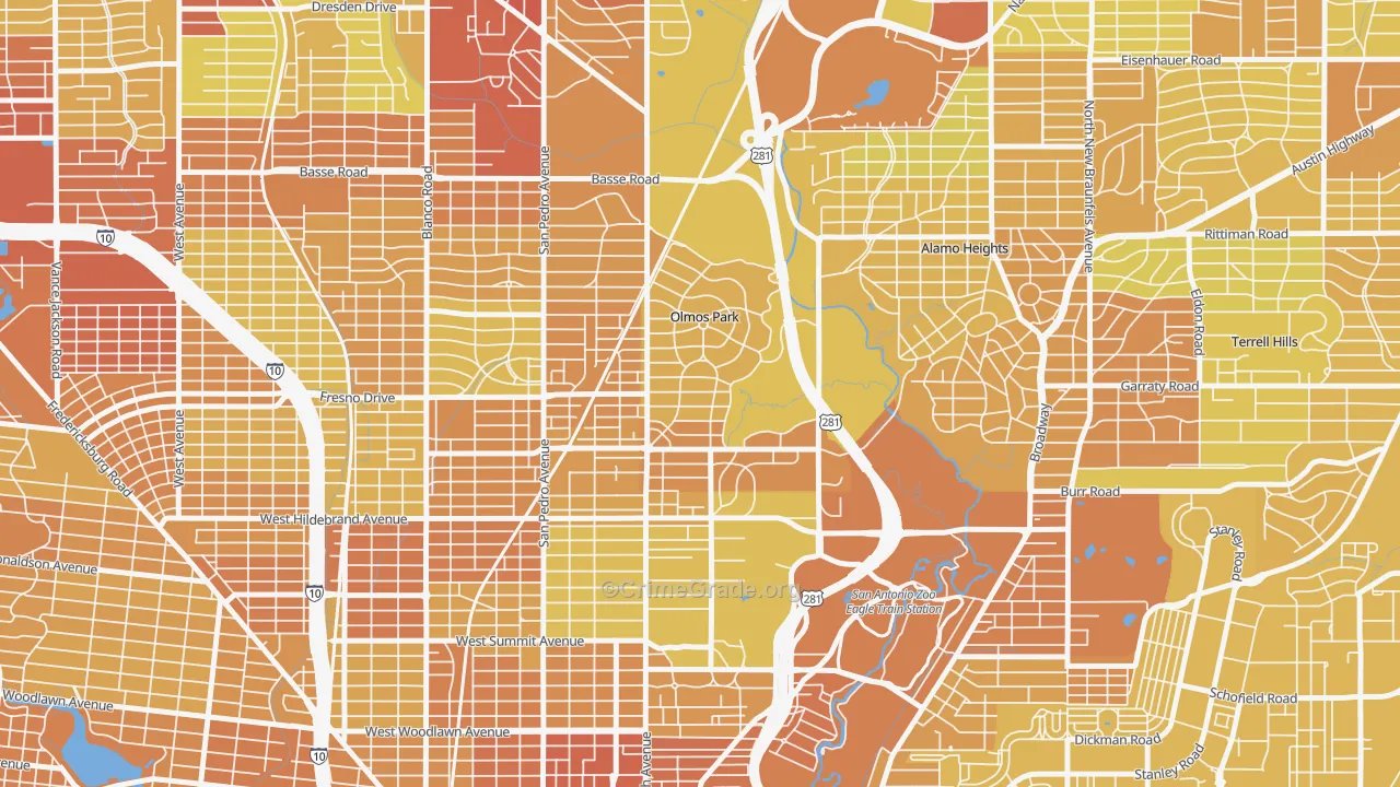 Olmos Park, TX Map of Vehicle Theft Rates