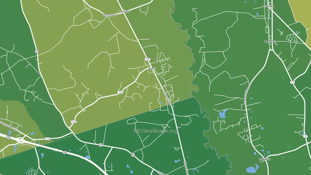 Olney, GA Map of Vehicle Theft Rates