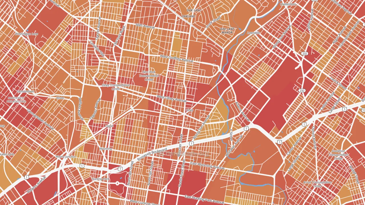 Olney, Philadelphia, PA Map of Vehicle Theft Rates
