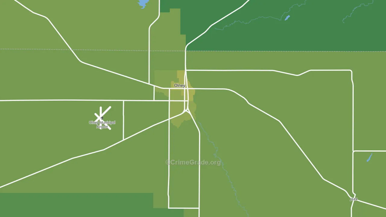 Olney, TX Map of Vehicle Theft Rates