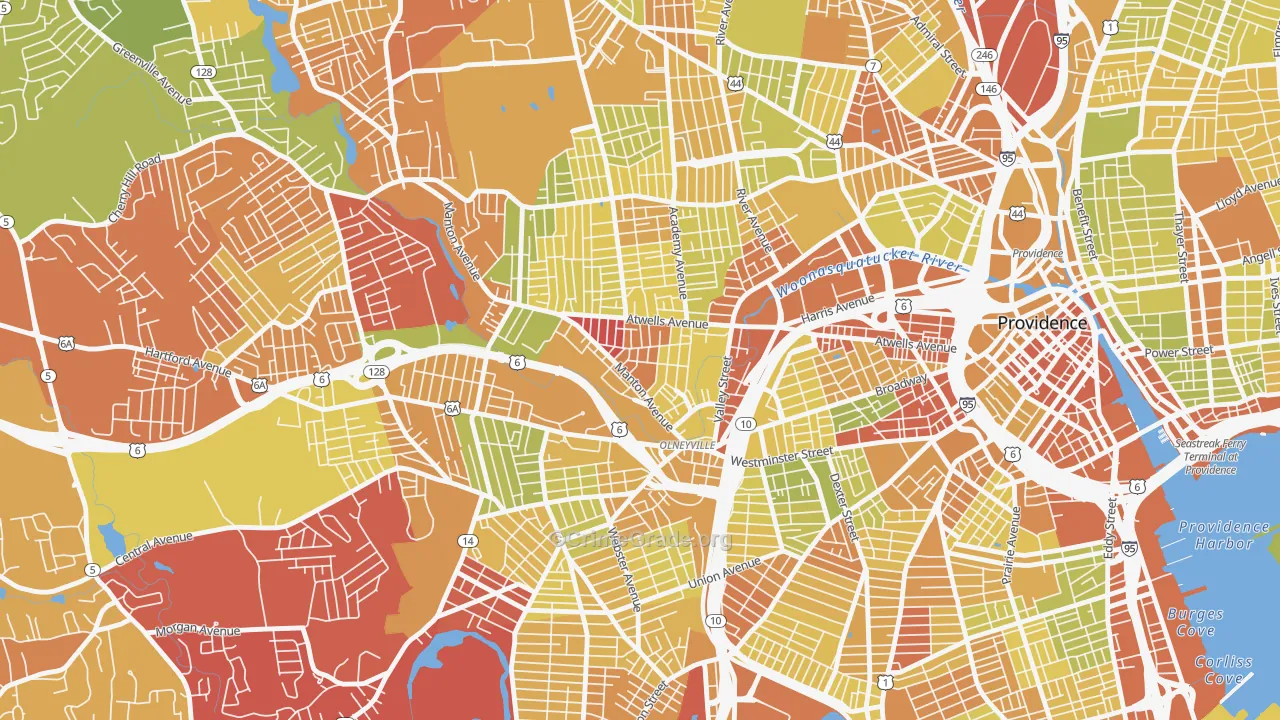 Olneyville, Providence, RI Map of Vehicle Theft Rates