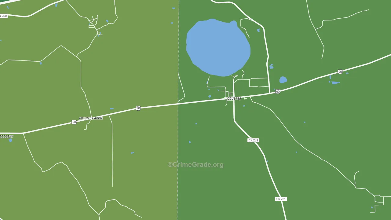 Olustee, FL Map of Vehicle Theft Rates