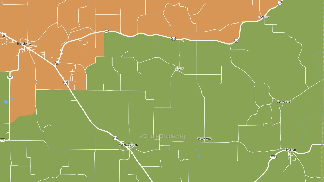 Olvey, AR Map of Vehicle Theft Rates
