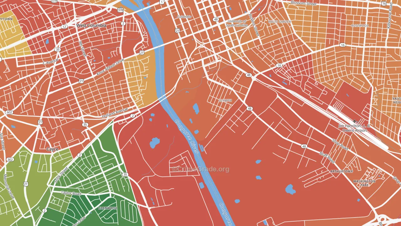 Olympia, SC Map of Vehicle Theft Rates