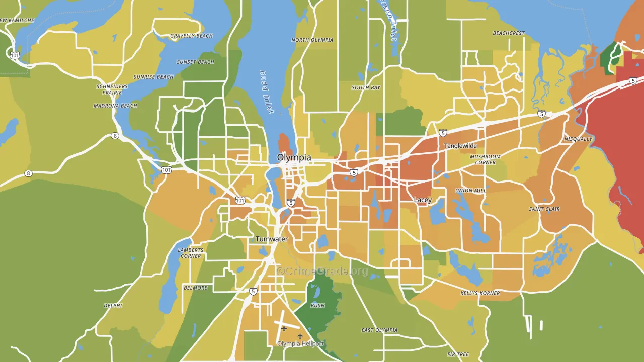 Olympia, WA Map of Vehicle Theft Rates