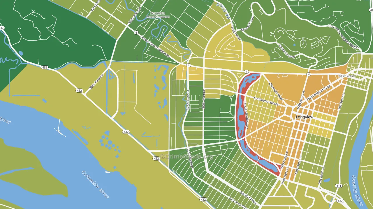 Olympic West, Longview, WA Map of Vehicle Theft Rates