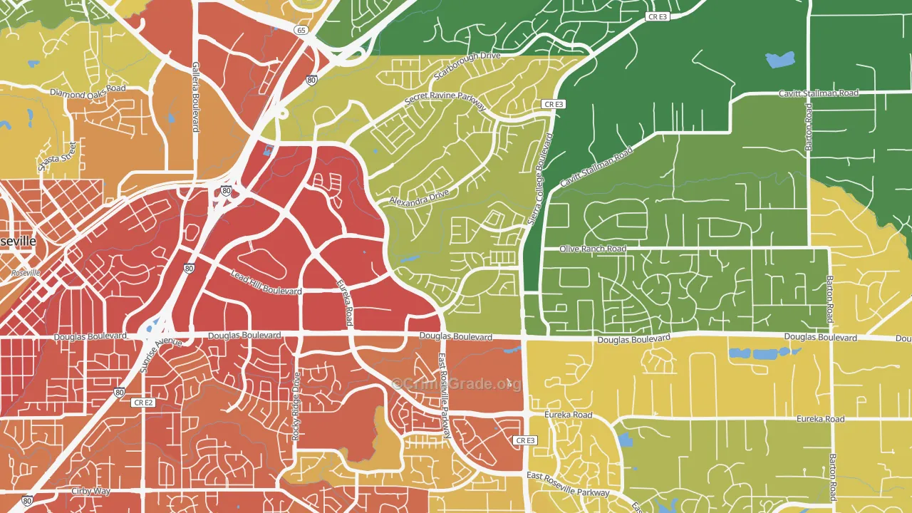 Olympus Pointe, Roseville, CA Map of Vehicle Theft Rates
