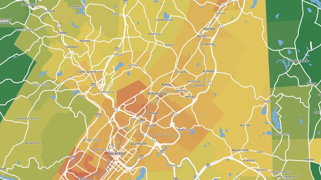 Olyphant, PA Map of Vehicle Theft Rates