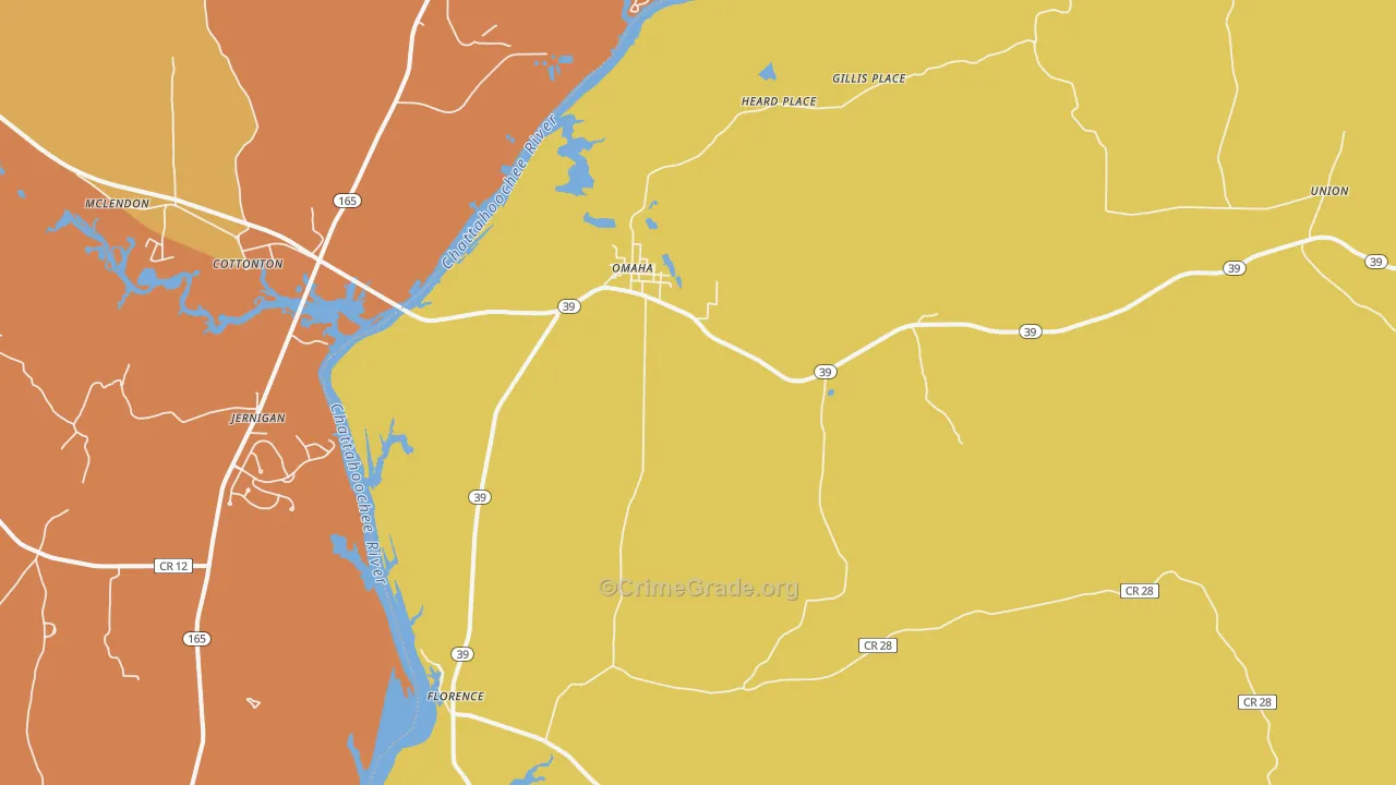 Omaha, GA Map of Vehicle Theft Rates