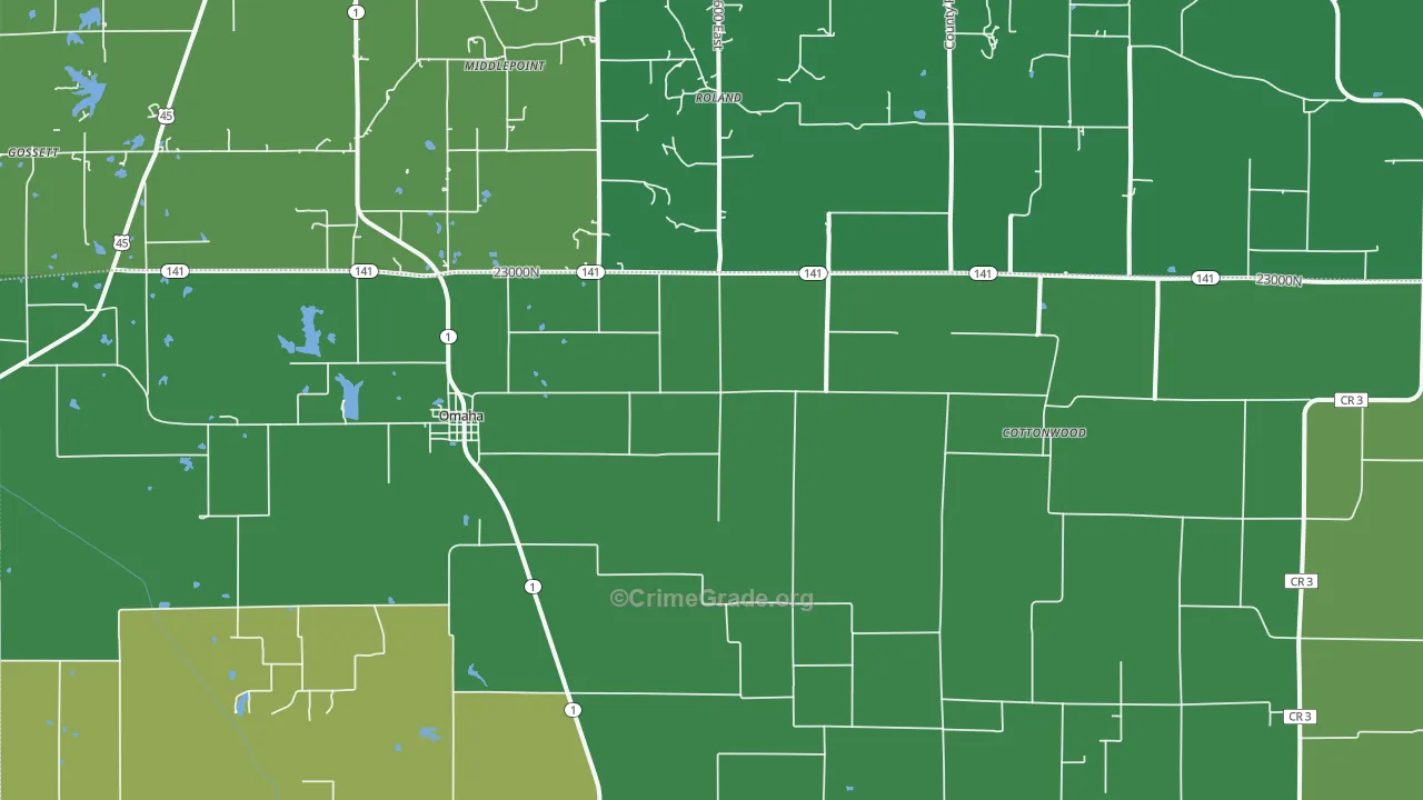 Omaha, IL Map of Vehicle Theft Rates