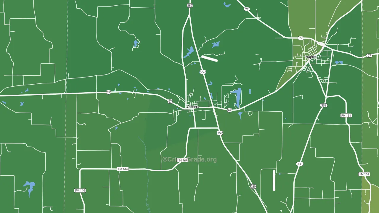 Omaha, TX Map of Vehicle Theft Rates