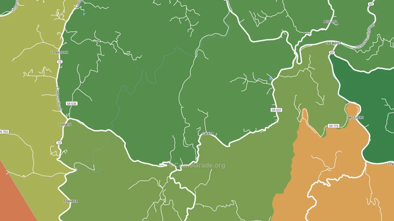 Omaha, VA Map of Vehicle Theft Rates