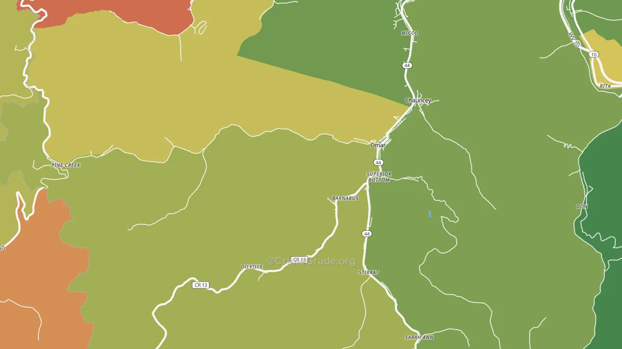 Omar, WV Map of Vehicle Theft Rates
