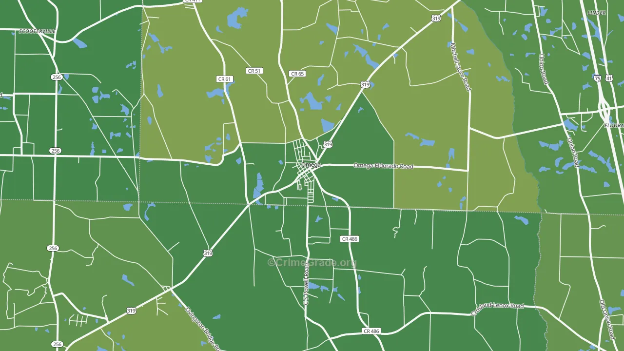 Omega, GA Map of Vehicle Theft Rates