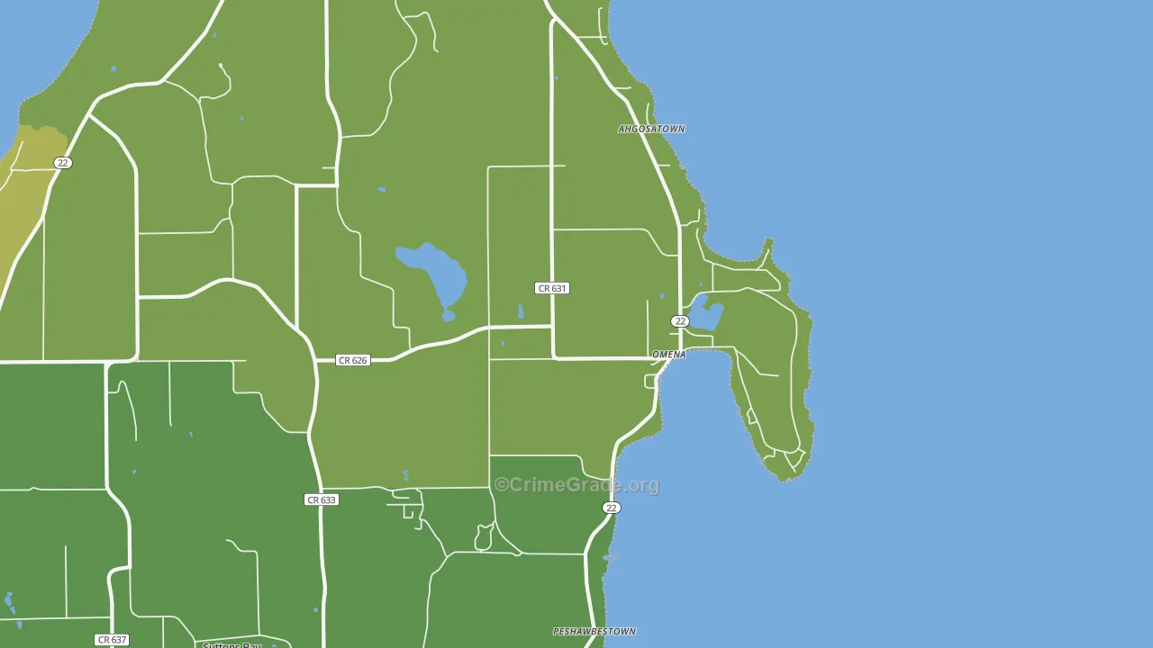 Omena, MI Map of Vehicle Theft Rates