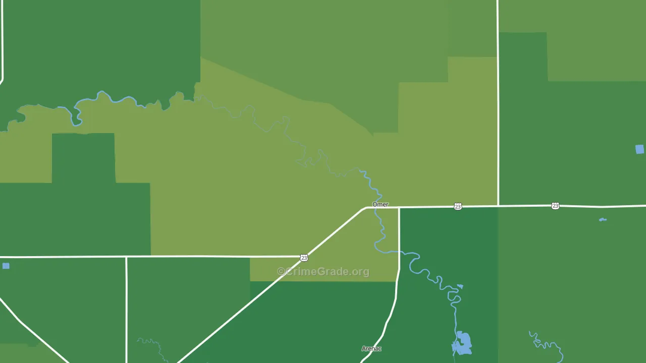 Omer, MI Map of Vehicle Theft Rates