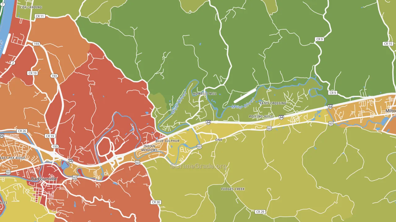 Ona, WV Map of Vehicle Theft Rates