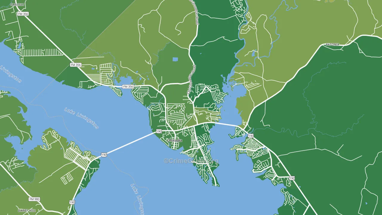 Onalaska, TX Map of Vehicle Theft Rates