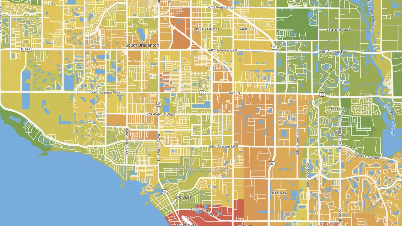 Oneco, Bradenton, FL Map of Vehicle Theft Rates