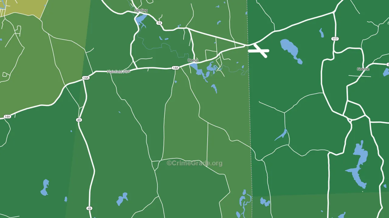 Oneco, CT Map of Vehicle Theft Rates