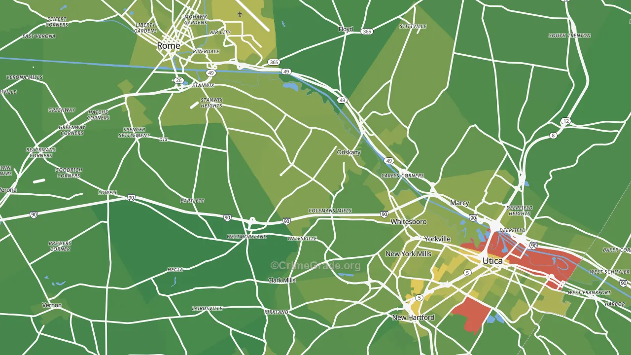 Oneida County, NY Map of Vehicle Theft Rates