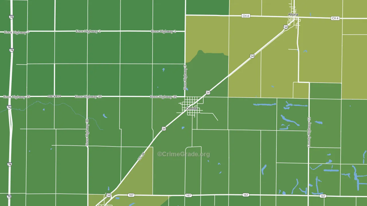 Oneida, IL Map of Vehicle Theft Rates