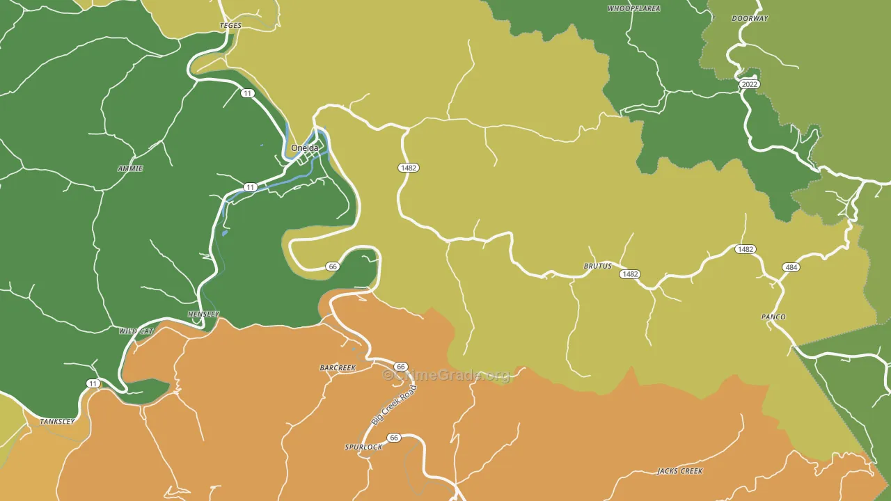 Oneida, KY Map of Vehicle Theft Rates