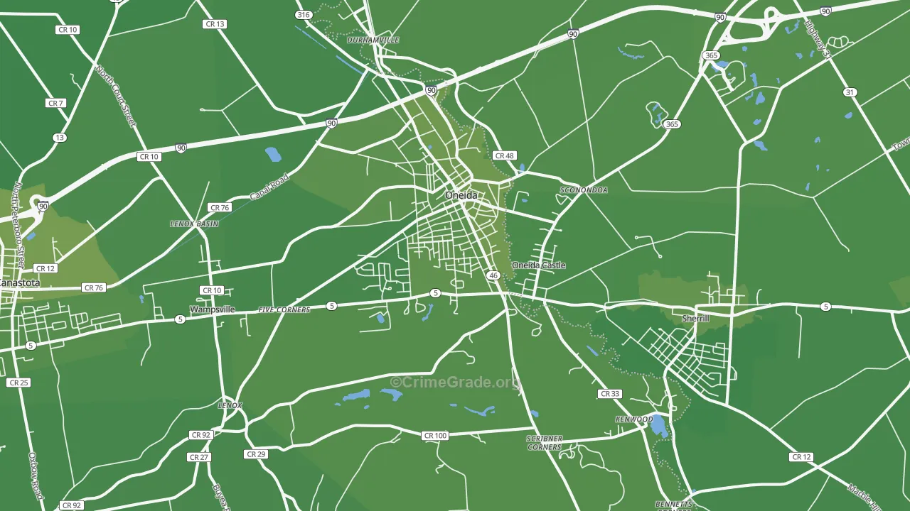 Oneida, NY Map of Vehicle Theft Rates