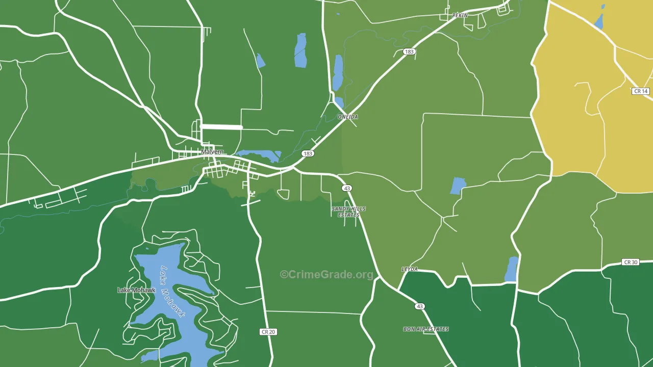 Oneida, OH Map of Vehicle Theft Rates
