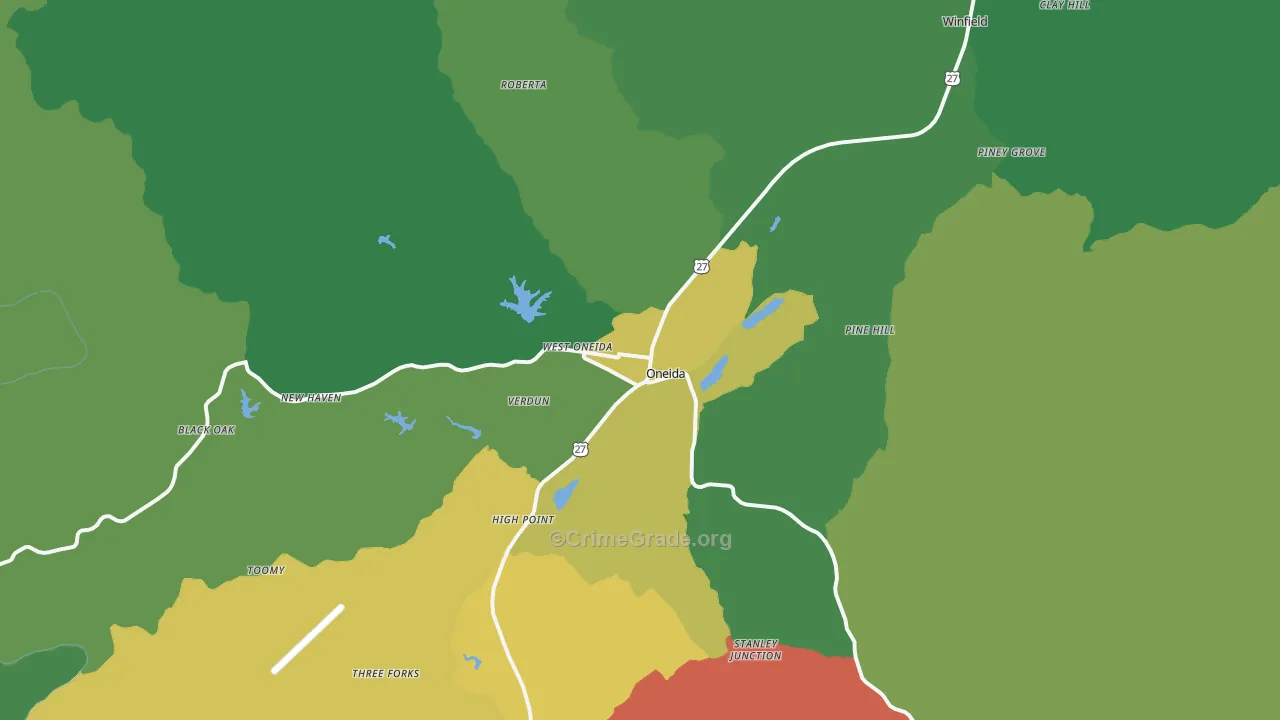 Oneida, TN Map of Vehicle Theft Rates