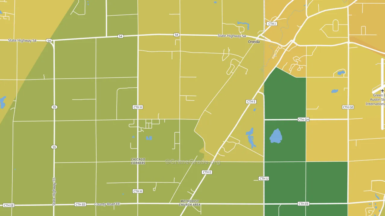 Oneida, WI Map of Vehicle Theft Rates