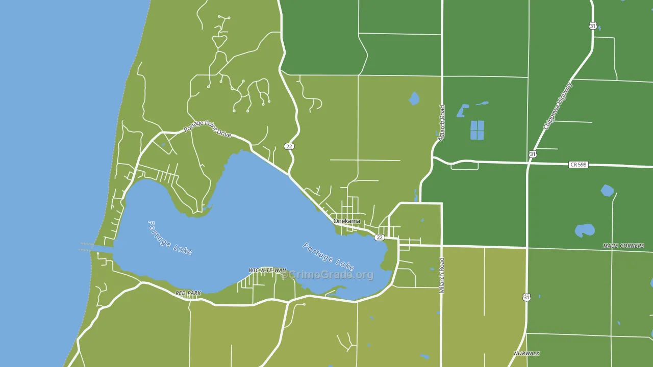 Onekama, MI Map of Vehicle Theft Rates