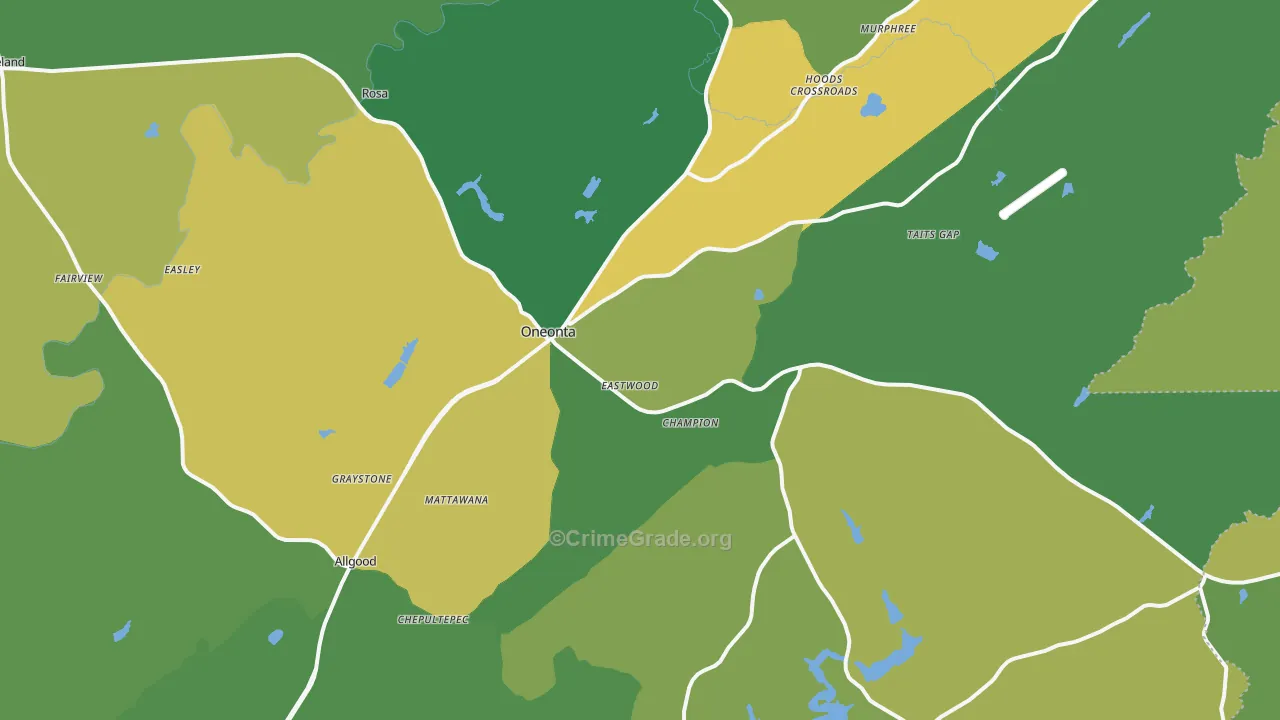 Oneonta, AL Map of Vehicle Theft Rates