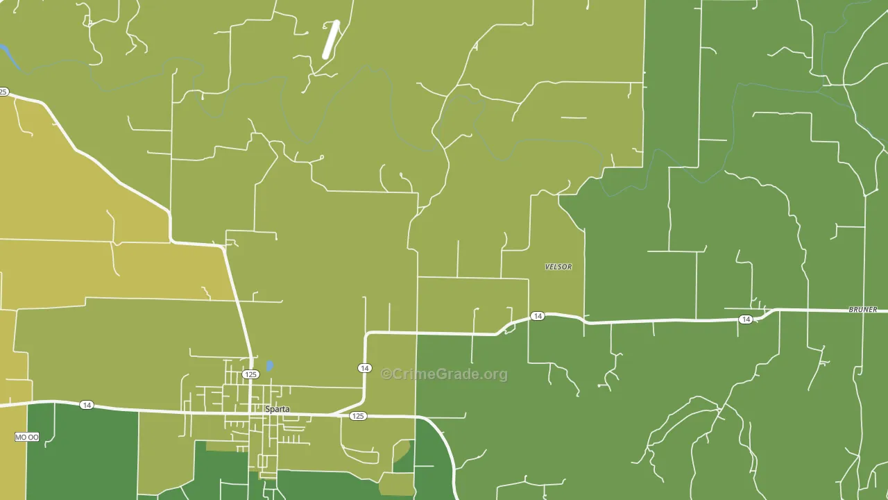 Ongo, MO Map of Vehicle Theft Rates