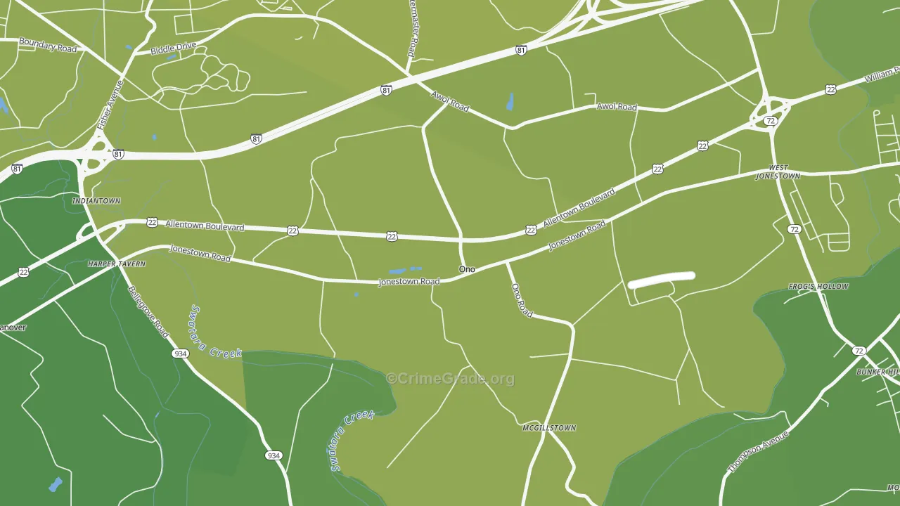 Ono, PA Map of Vehicle Theft Rates