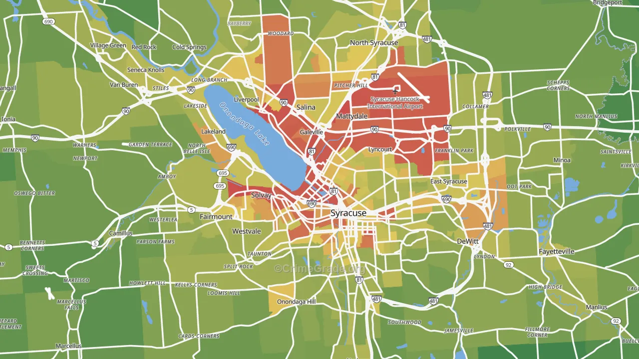 Onondaga County, NY Map of Vehicle Theft Rates