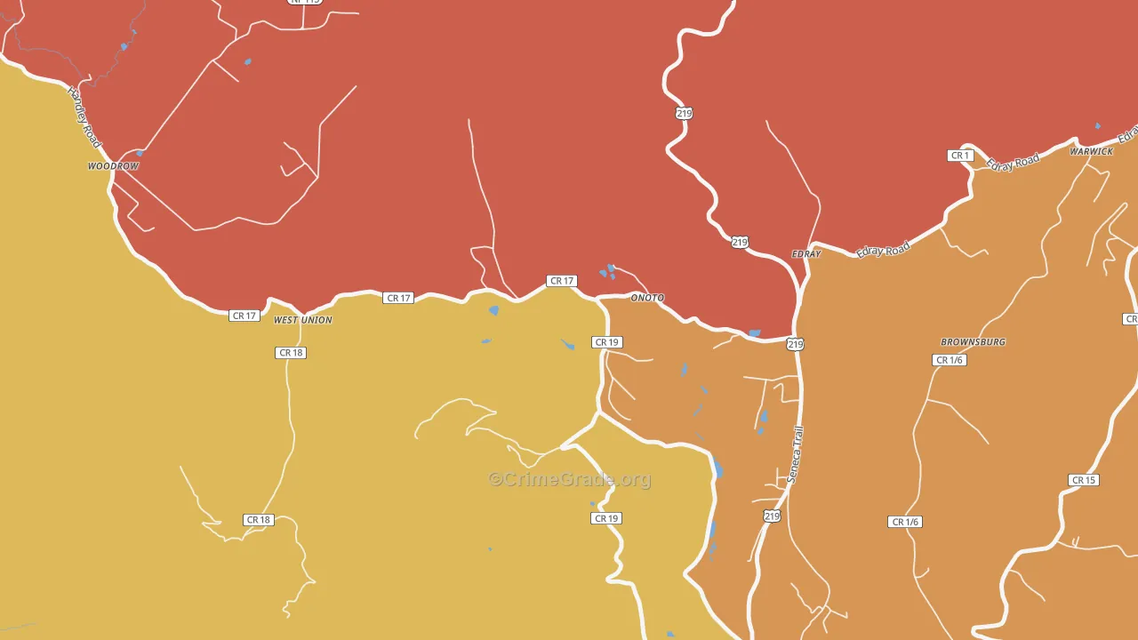 Onoto, WV Map of Vehicle Theft Rates