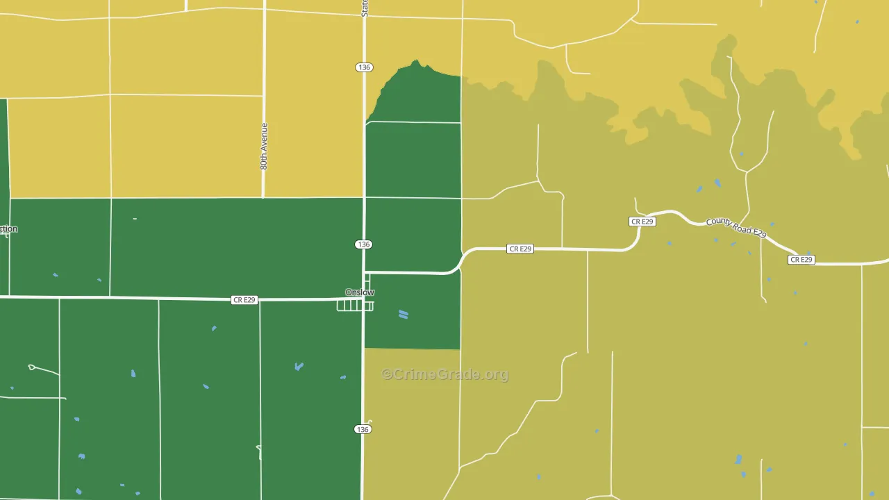 Onslow, IA Map of Vehicle Theft Rates