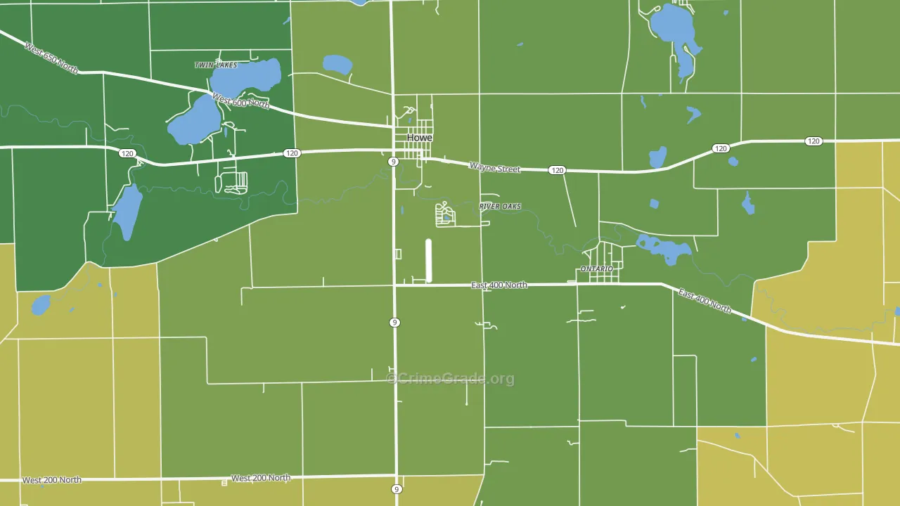 Ontario, IN Map of Vehicle Theft Rates