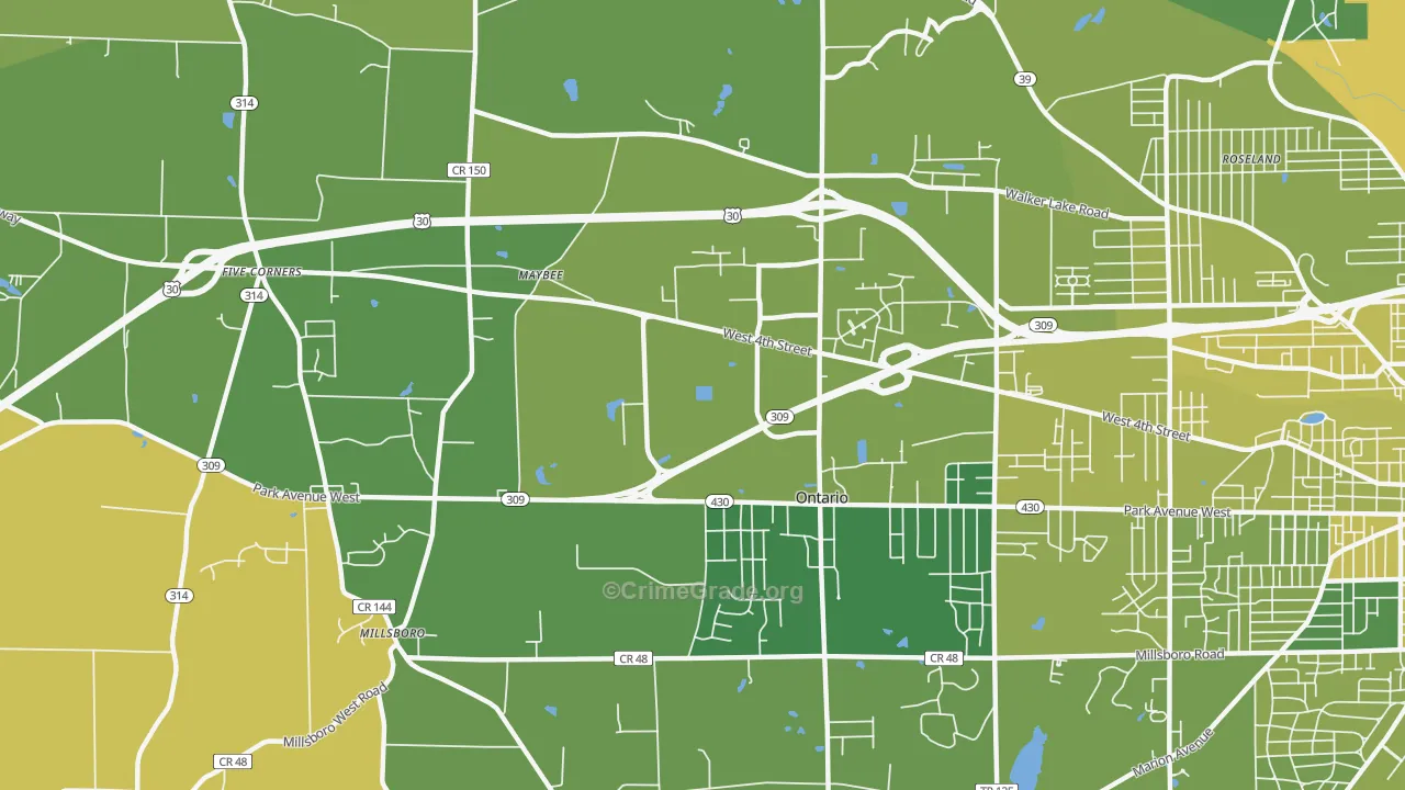 Ontario, OH Map of Vehicle Theft Rates