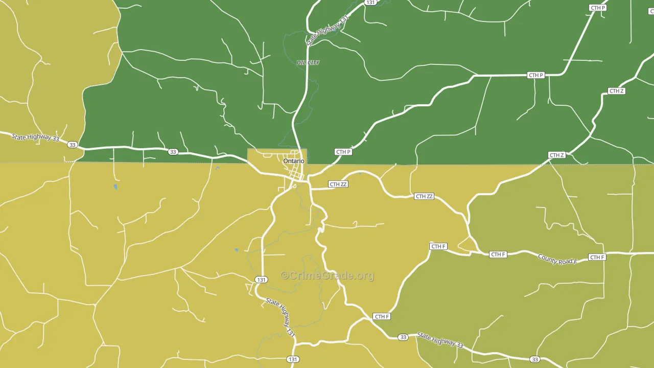 Ontario, WI Map of Vehicle Theft Rates