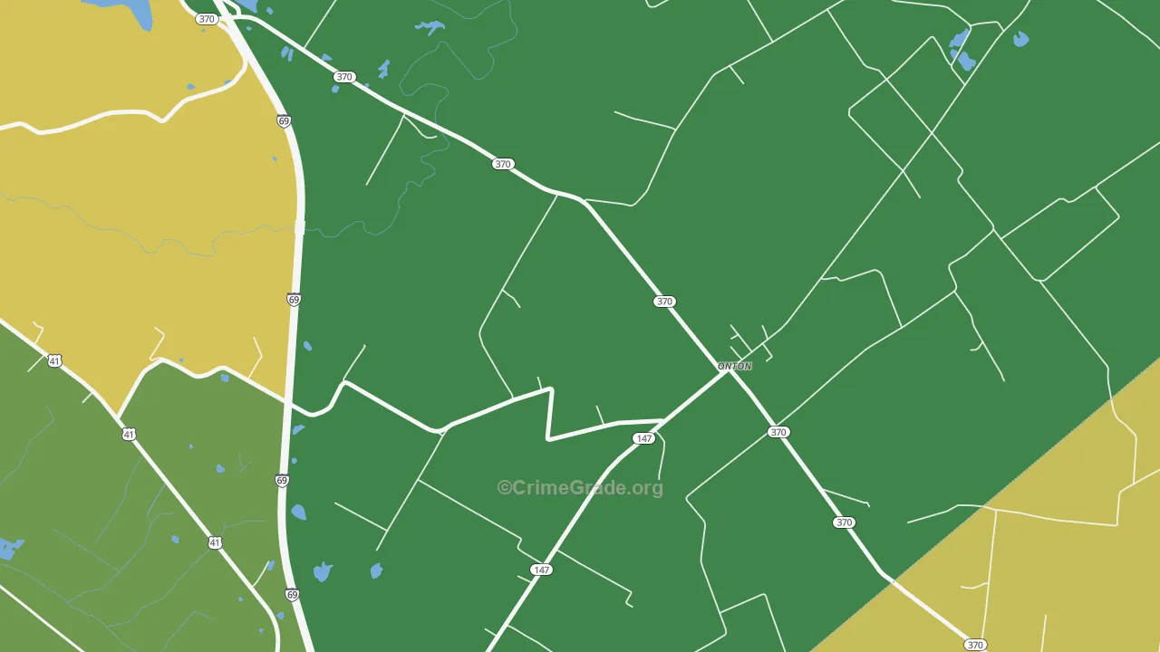Onton, KY Map of Vehicle Theft Rates