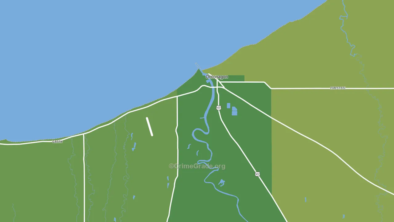 Ontonagon, MI Map of Vehicle Theft Rates