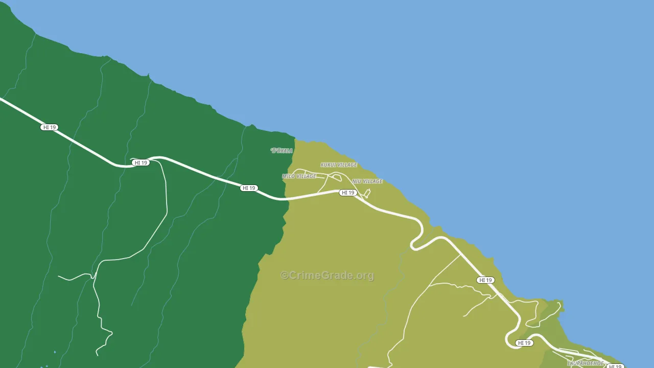 Ookala, HI Map of Vehicle Theft Rates