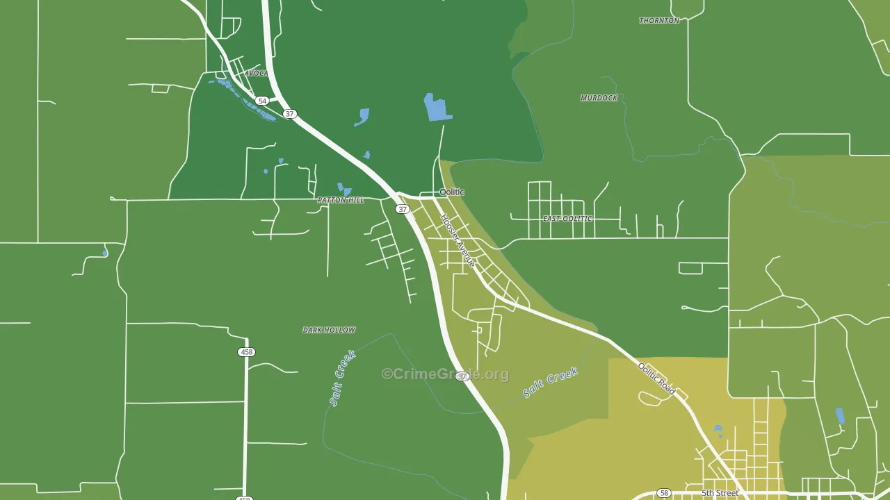 Oolitic, IN Map of Vehicle Theft Rates