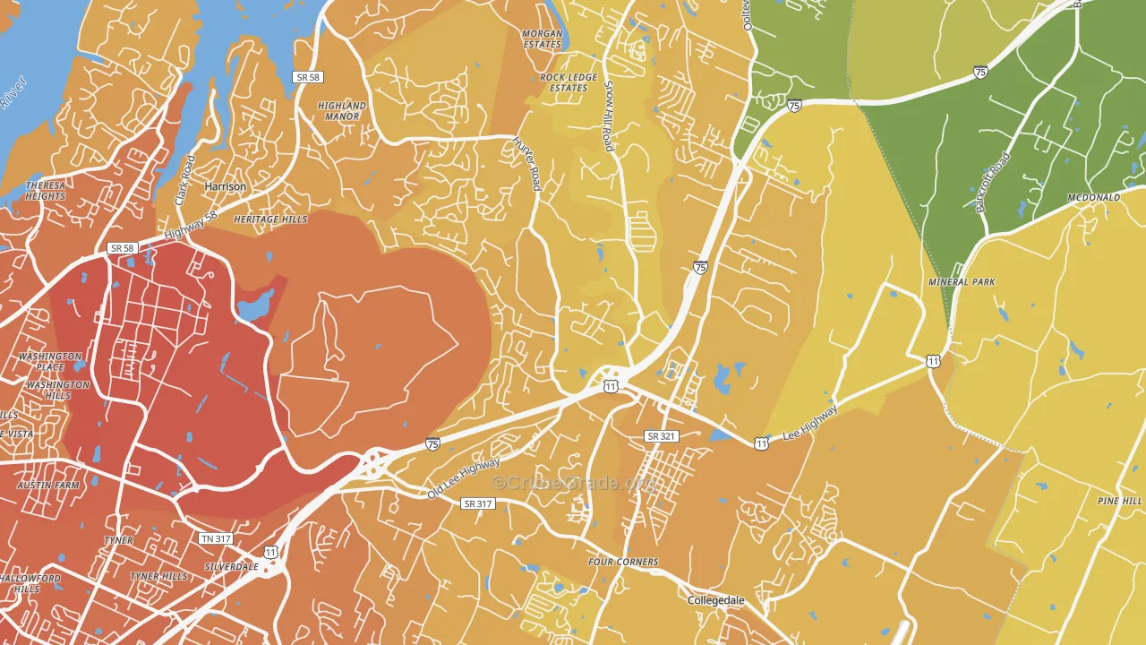 Ooltewah, TN Map of Vehicle Theft Rates