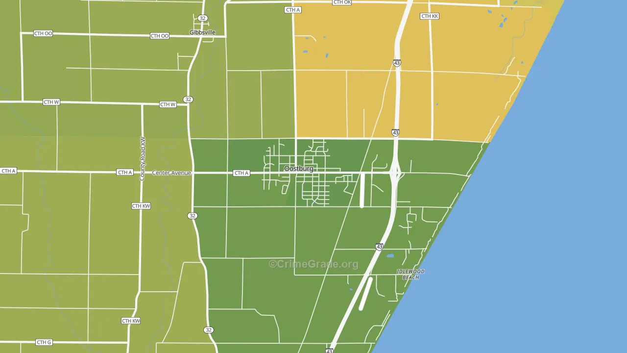 Oostburg, WI Map of Vehicle Theft Rates