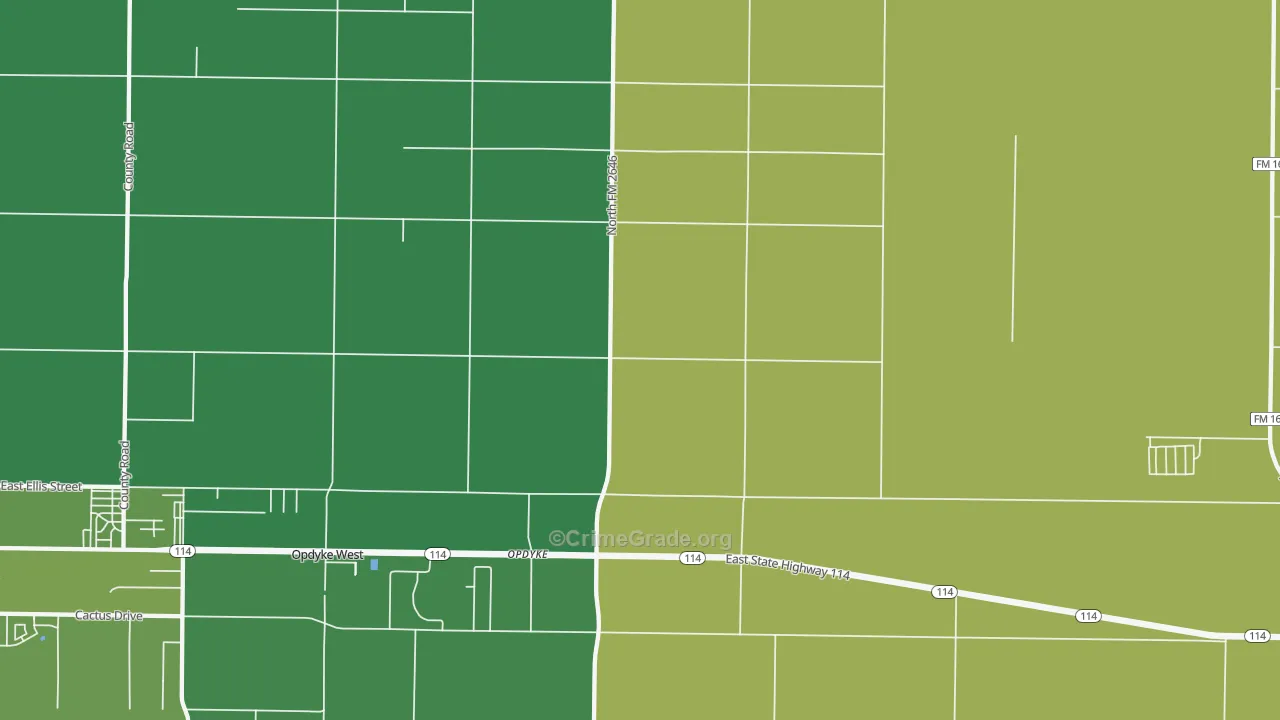 Opdyke, TX Map of Vehicle Theft Rates