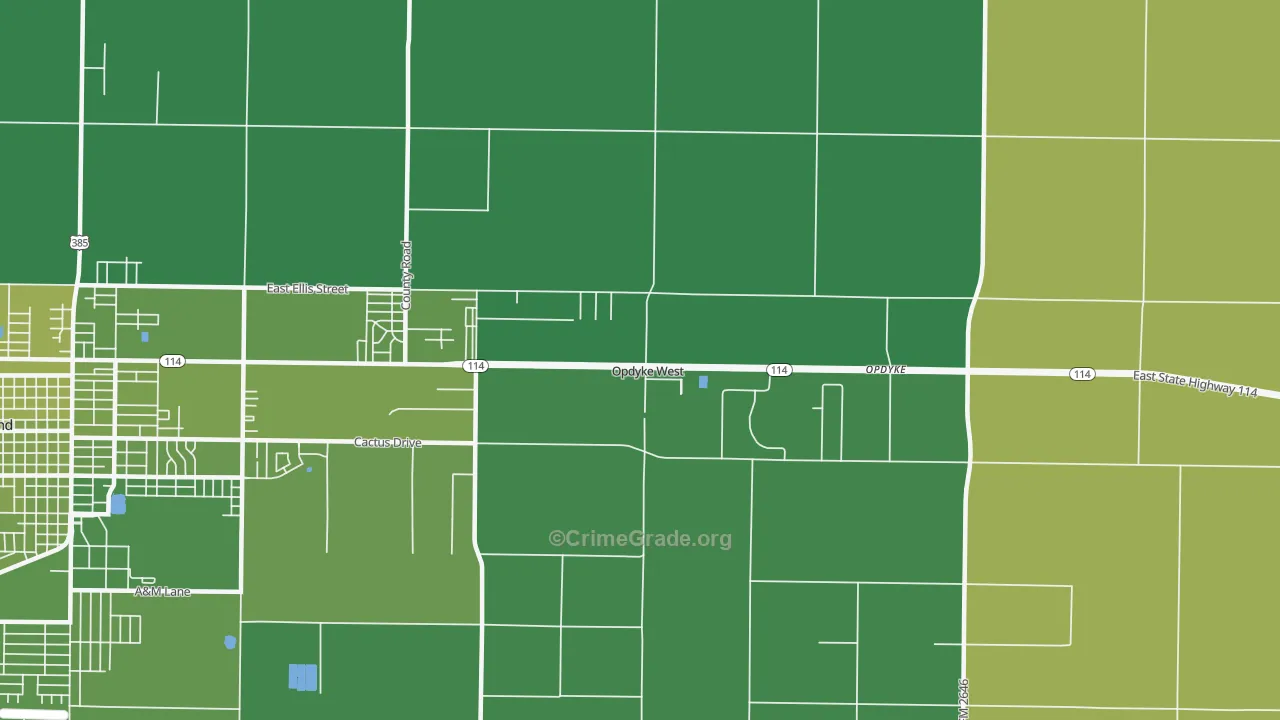 Opdyke West, TX Map of Vehicle Theft Rates
